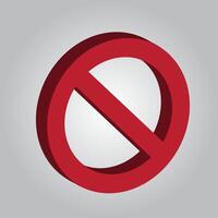 A bold and modern 3D illustration of a red prohibition or no symbol, commonly used to indicate restrictions, bans, or warnings. vector