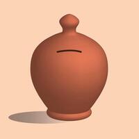 A classic Indian earthen piggy bank, known as Gullak,used for saving coins and small savings. This traditional money saving jar is made of clay and has a simple slot for inserting money. vector