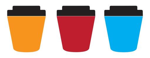 three colorful plastic cups with black lids vector