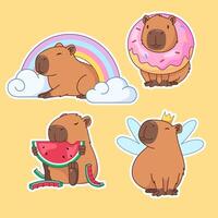 Capybara character, set of cartoon style illustrations vector