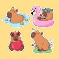 Cute capybara character, set of cartoon style illustrations vector