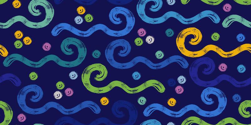 Grunge Abstract Wavy Shapes with Vibrant Colors in Retro Style Drawn with Bold Brush Strokes. Geometric background with blue waves. Playful and modern design drawn with thick lines