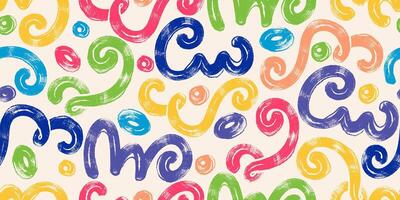 Bold Grunge Brush Marker Lines Seamless Pattern. Colorful abstract curvy and squiggle forms. Wavy ornaments isolated on white background vector