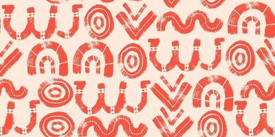 Bold Abstract Geometric Shapes Hand Drawn with Pink Color in Seamless Pattern. Circular doodle simple basic forms isolated on cream background vector