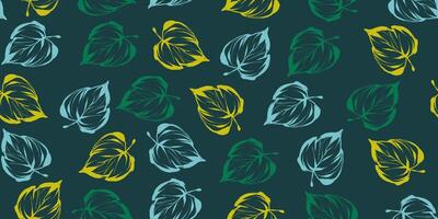Hand Drawn Seamless Pattern with Grunge Leave. Monochrome and elegant botanical foliage background. Seamless design perfect for wrapping paper, wallpapers, print, fashion vector