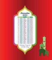 Ramadan Kareem Calendar Design 2025 Fasting Sehar and Iftar Timetable Schedule vector