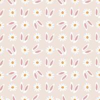 Seamless pattern on a delicate pastel background with rabbit ears and chamomile flowers. Textiles for girls, children clothing, fabric, wrapping paper, wallpaper. Minimalistic style. vector
