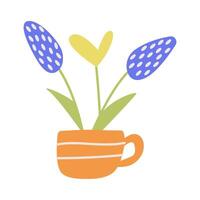 illustration with a flower arrangement and a heart in a tea mug. Hand-drawn elements for postcards, covers, and banner templates. Happy Mothers Day greeting card with flowers in a cup vector
