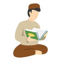 Man in traditional clothes reading the Quran vector