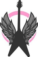Black electric guitar with wings and a pink circle is a unique and creative design suitable for musicthemed graphics and merchandise. vector