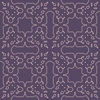 Repeating ornate pattern. Dark purple background. Light pink outlines. Symmetrical design. Intricate details. Vintage aesthetic. Decorative art. Textile design. Seamless arabic pattern. Modern style. vector
