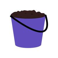 Colorful bucket filled with dark soil commonly used in gardening or potting activities vector