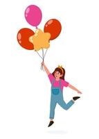 Cheerful girl with colorful balloons celebrating joy in a playful atmosphere vector