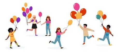 Joyful kids celebrating with colorful balloons during a festive gathering vector
