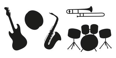 Silhouettes of musical instruments showcasing a diverse band setup in a creative design vector