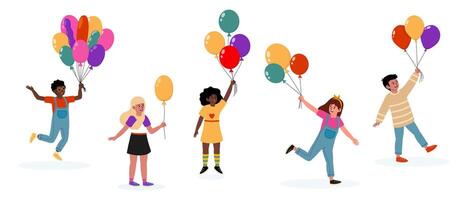 Children joyfully celebrating with colorful balloons in a bright and cheerful setting vector