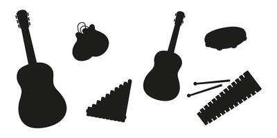 Various musical instruments arranged in artistic silhouettes on a white background vector
