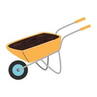 Wheelbarrow filled with soil ready for gardening tasks in a backyard setting vector