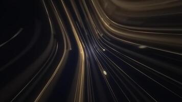 A high speed stream of golden digital fiber optic light beam data nodes. Communications and connections concept. Full HD and looping technology background animation video