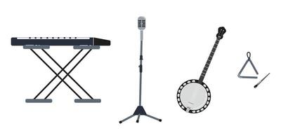 Musical instruments displayed in a creative arrangement for a performance or jam session vector