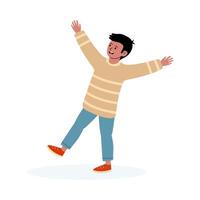 Young boy joyfully balancing on one foot in a vibrant setting vector