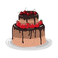 Chocolate cake with cherries and strawberries vector