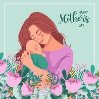 Square banner with a woman and a child vector