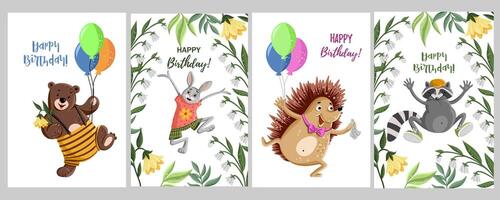 Set of cards with cute cartoon animals vector