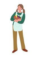 Girl with a basket of vegetables vector