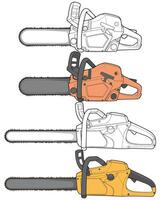 a set of four chainsaws on a white background. vector