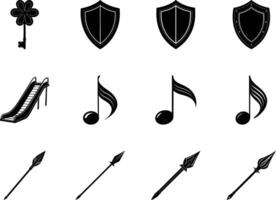 Elegant Black Icon Set Keys, Shields, Music Notes, Slides, Spears vector
