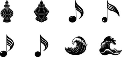 Elegant Black and White Design Elements Musical Notes, Waves, and Urns vector