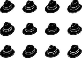 Twelve Black Fedora Hats Stylish Icons, Design Elements vector