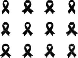 Black Ribbon Variations 12 Design Styles for Awareness Campaigns vector