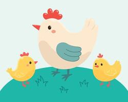 Chicken and chicks. illustration in flat style. vector