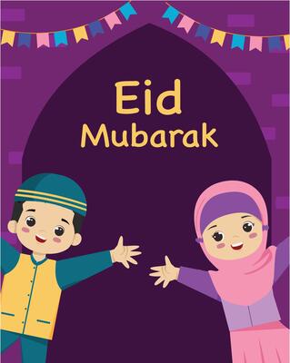 Eid Mubarak Celebration Flat Design Eid Mubarak Celebration with two cute kids