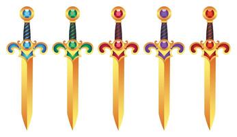 Set of gold swords with gemstones vector