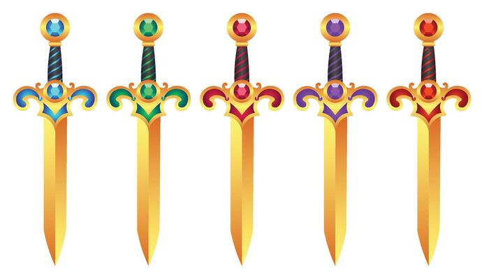 Set of gold swords with gemstones
