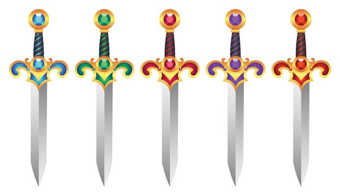 Set of silver blade swords with gemstones