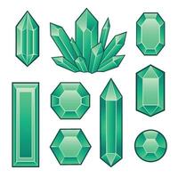 Set of green crystals and gems vector
