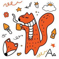 A playful seamless pattern featuring hand-drawn foxes in doodle style vector