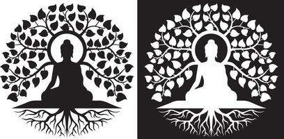 Buddha Sitting Under Tree Of Life vector