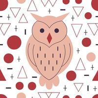 An owl is surrounded by geometric shapes and circles vector