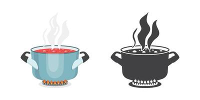 Two pots with hot liquid and steam coming out of them vector
