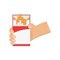Hand holding a cigarette pack on a white background vector