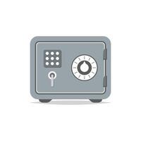 A gray safe box with a key and lock vector
