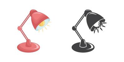 A lamp and a desk lamp icon in black and red vector