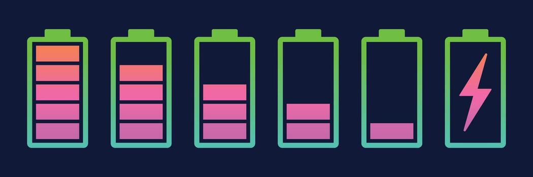 A battery icon with different colors and different voltages vector