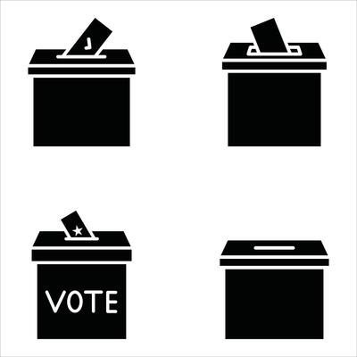 Voting ballot box icon set.Hand voting box concept.