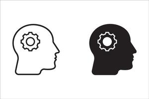 Human head with gear icon set. line concept of brainstorming process illustration on white background vector